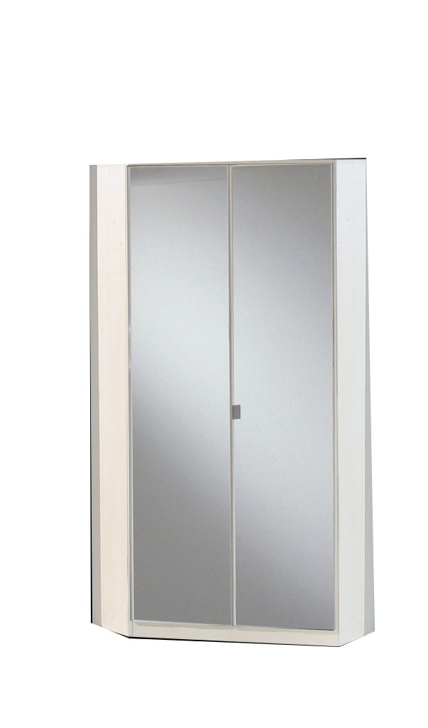Gamma White And Mirror Corner Mirrored, 2 Door Corner Wardrobe With Mirror Cabinet